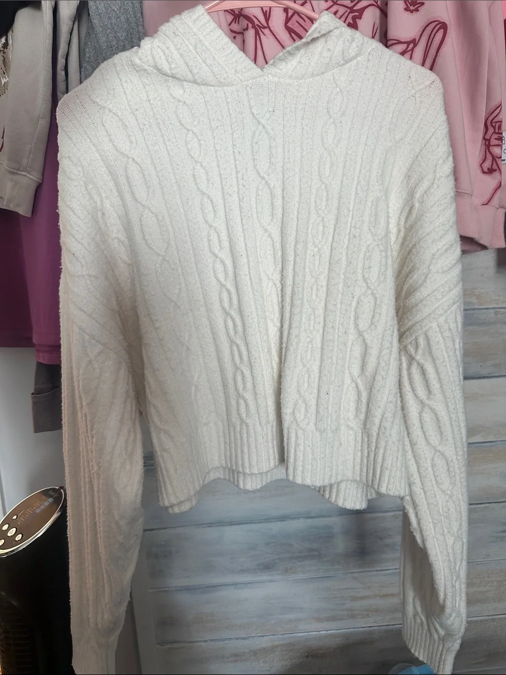 ALO Yoga Cream Cable-Knit Hooded Sweater